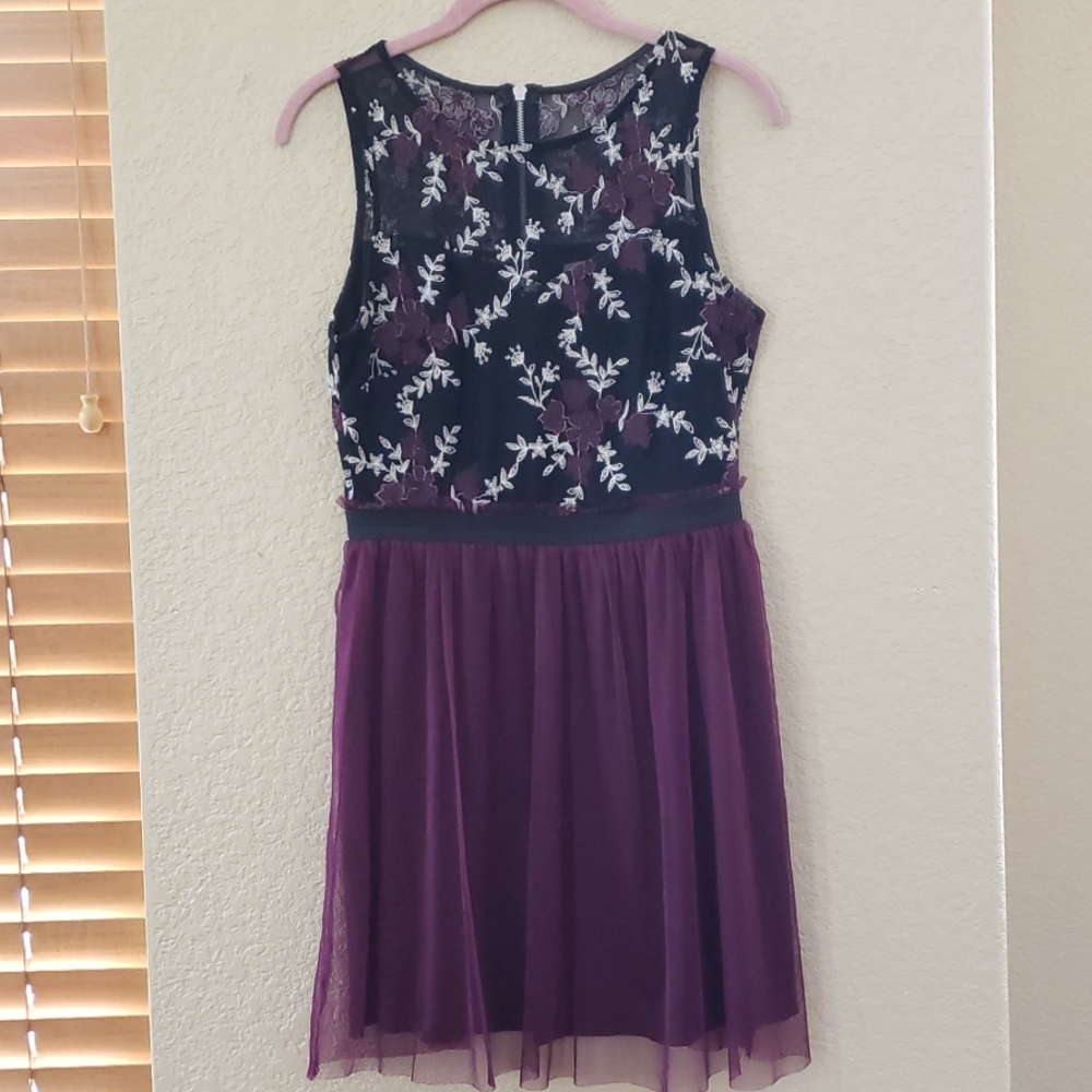 Speechless Floral Tulle Eggplant & Black Large